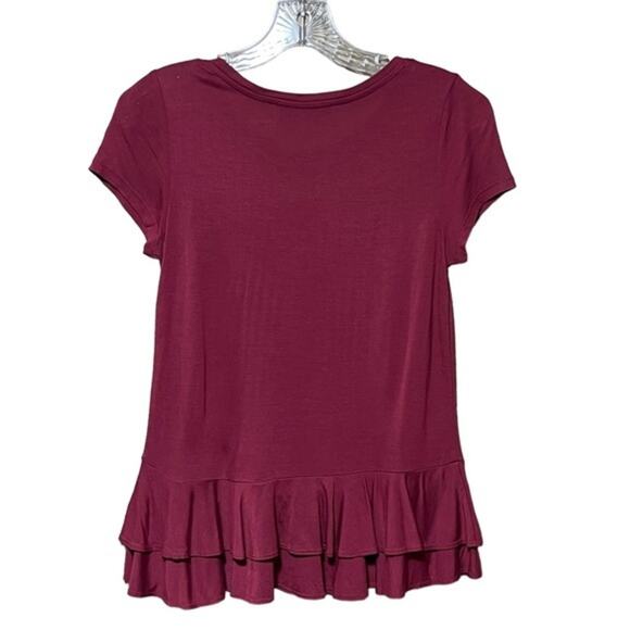 Ann Taylor LOFT Short Sleeve Ruffle Babydoll Burgundy XXSP - Picture 5 of 5